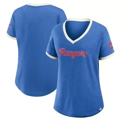 MLB Texas Rangers Relaxed Fit Vintage Play Slub V-Neck Fashion Top by Fanatics
