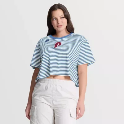 MLB Philadelphia Phillies Cooperstown Collection Striped Cropped T-Shirt by Nike