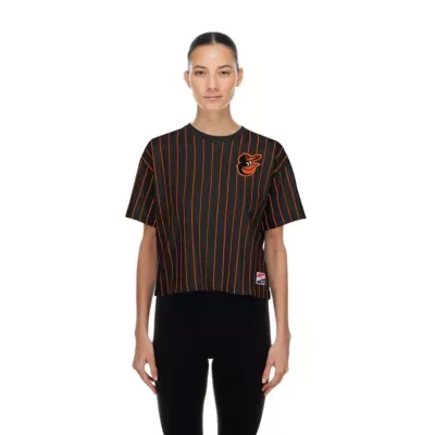 MLB Baltimore Orioles Throwback Meshback Pinstripe Boxy T-Shirt by New Era