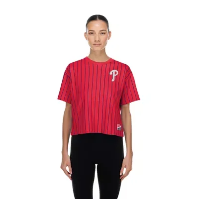 MLB Philadelphia Phillies Throwback Meshback Pinstripe Boxy T-Shirt by New Era