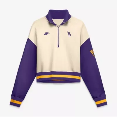 NCAA LSU Tigers Oversized Legacy Color Block Cropped Quarter-Zip Pullover by Nike