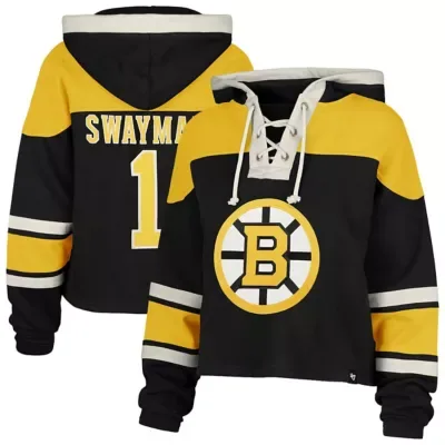NHL Jeremy Swayman Superior Lacer Cropped Pullover Hoodie by 47