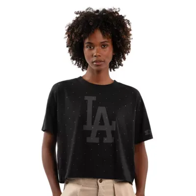 MLB Los Angeles Dodgers Rhinestone Sprinkle Boxy Cropped T-Shirt by Starter