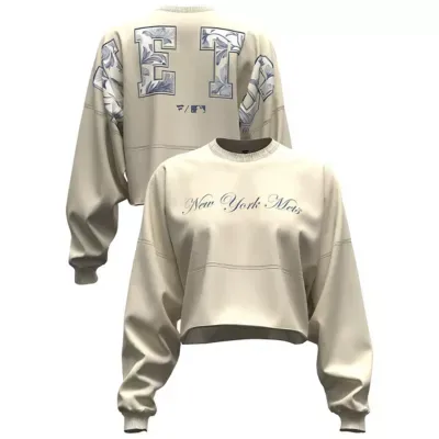 MLB New York Mets Spirit Floral Script Cropped Long-Sleeve T-Shirt by Fanatics