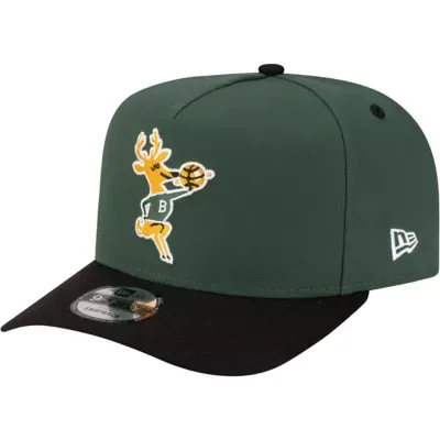 NBA Hunter Green/Black Milwaukee Bucks 80s Throwback A-Frame 9FIFTY Snapback Hat by New Era