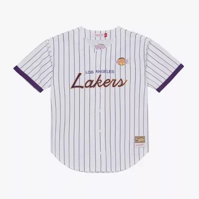 NBA Los Angeles Lakers Head Coach Pinstripe Mesh Full-Button Baseball Jersey by Mitchell & Ness