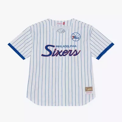 NBA Philadelphia 76ers Head Coach Pinstripe Mesh Full-Button Baseball Jersey by Mitchell & Ness