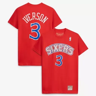 NBA Allen Iverson Philadelphia 76ers Hardwood Classics Name & Number T-Shirt by Mitchell & Ness