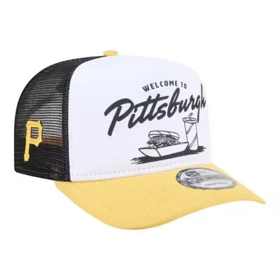 MLB White/Gold Pittsburgh Pirates Foodie A-Frame 9FIFTY Trucker Snapback Hat by New Era