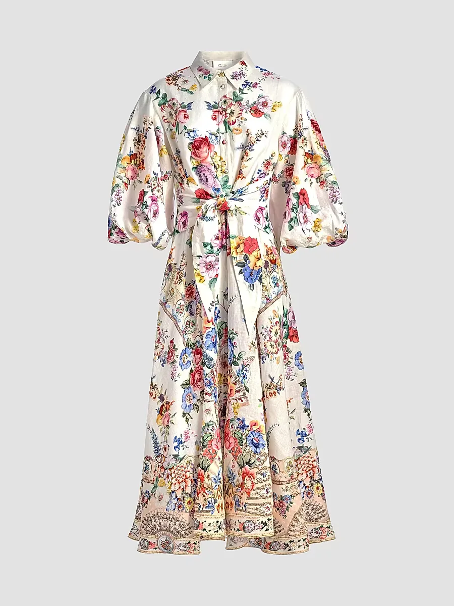 I Left My Heart in Granada Linen Bubble-Sleeve Shirtdress