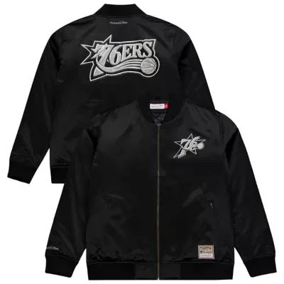 NBA Philadelphia 76ers Chrome Satin Bomber Full-Zip Jacket by Mitchell & Ness