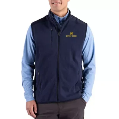 NCAA Notre Dame Fighting Irish Hunts Point Recycled Fleece Hybrid Full-Zip Vest by Cutter & Buck