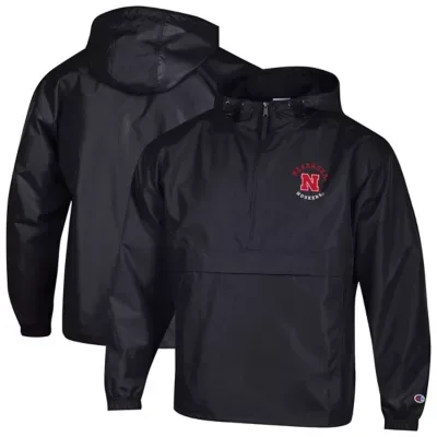 NCAA Nebraska Huskers Packable Hooded Windbreaker Half-Zip Jacket by Champion