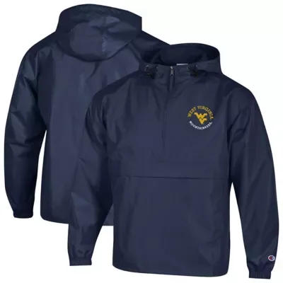 NCAA West Virginia Mountaineers Packable Hooded Windbreaker Half-Zip Jacket by Champion