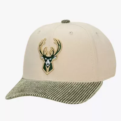 NBA Cream/Green Milwaukee Bucks Washed Corduroy Pro Crown Snapback Hat by Mitchell & Ness