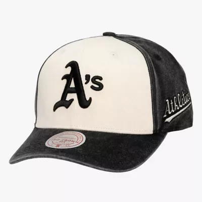Oakland Athletics MLB Cream/Black Athletics Snow Block Pro Crown Adjustable Hat by Mitchell & Ness