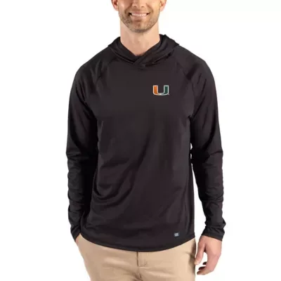 Miami Hurricanes NCAA Prospect Recycled Featherlight Stretch Hoodie by Cutter & Buck