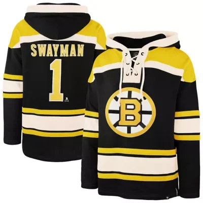 NHL Jeremy Swayman Player Name & Number Lacer Hoodie by 47