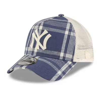 MLB x Ralph Lauren New York Yankees Plaid 9FORTY A-Frame Trucker Adjustable Hat by New Era