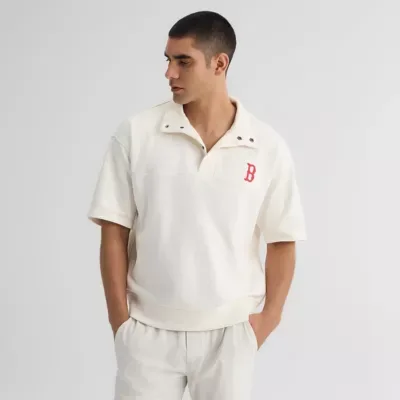 Boston Red Sox MLB Bisque Boston Sox Iconic Short Sleeve Mock Neck Pullover by Fanatics