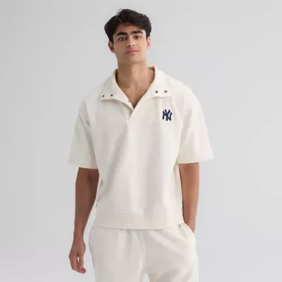 MLB Bisque New York Yankees Iconic Short Sleeve Mock Neck Pullover by Fanatics