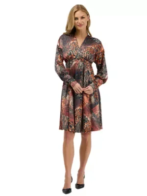 Elevate Long Sleeve V Neck Empire Waist Knee Length Flare Dress by 24seven Comfort Apparel