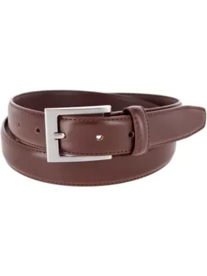 Leather 1 1/8 Inch Basic Dress Belt with Silver Buckle