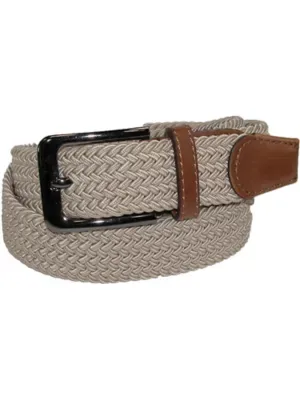 Elastic Braided Stretch Belt with Silver Buckle and Tan Tabs by Ctm