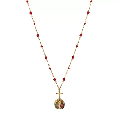 Gold Tone Virgin Mary & Jesus Double Sided Cross Necklace 30" by Symbols of Faith