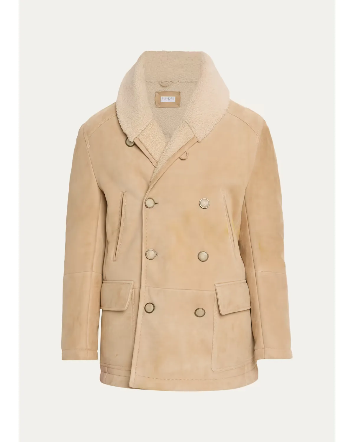 Shearling Double-Breasted Shearling Aviator Coat by Brunello Cucinelli