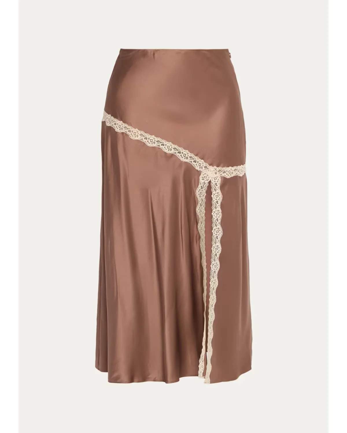 Emmabelle Lace-Trim Silk Midi Skirt by LoveShackFancy