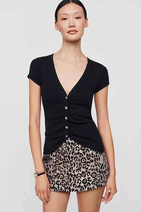 Ruched Short Sleeve Cardigan by Maeve