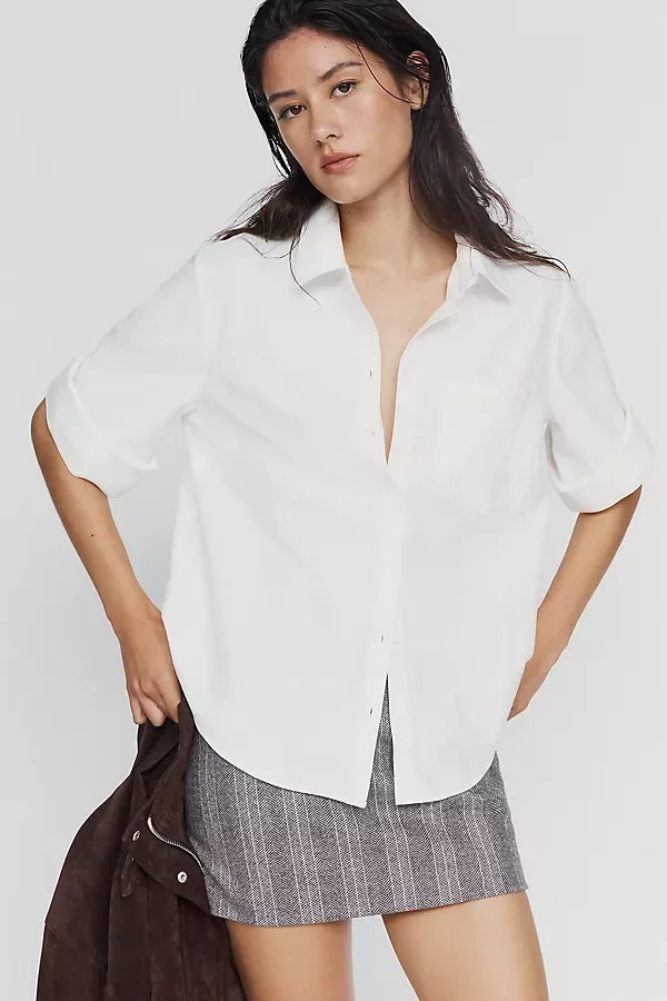 Larissa Cotton Stretch Button-Cuff Shirt Top