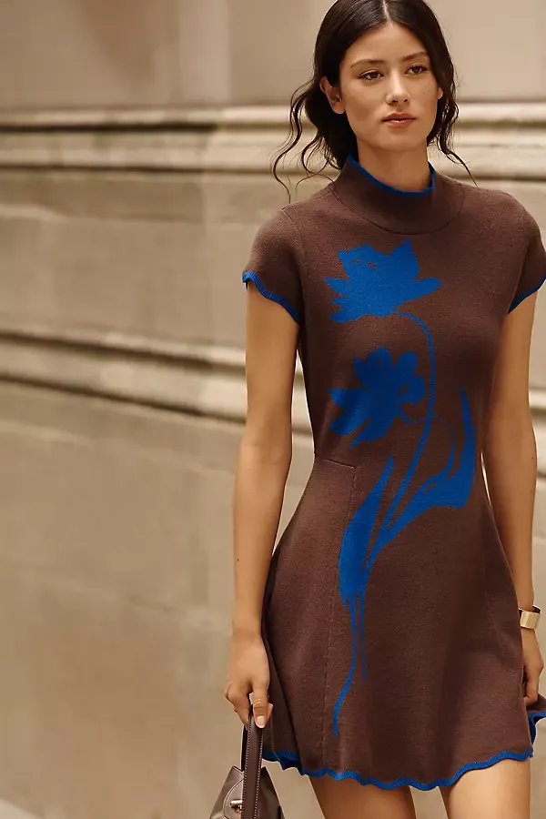 Short-Sleeve Mock-Neck Sweater Dress