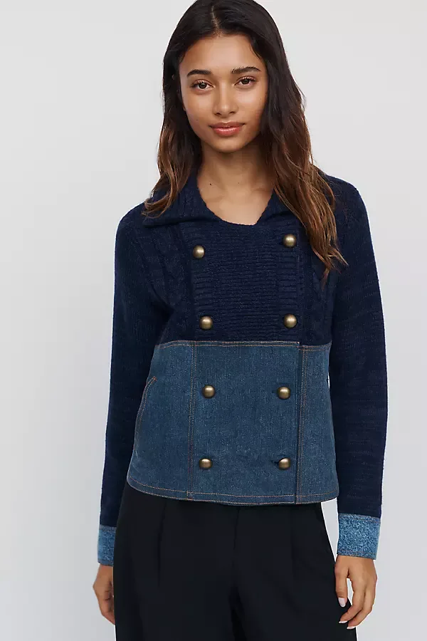 Cotton Wool Blend Denim Cardigan by Maeve
