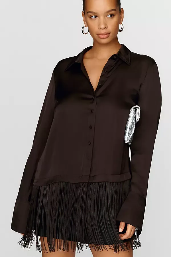 Silky Fringed Buttondown Blouse by Anthropologie