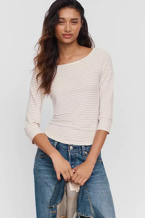 Lurex Stripe Boatneck Top by Pilcro