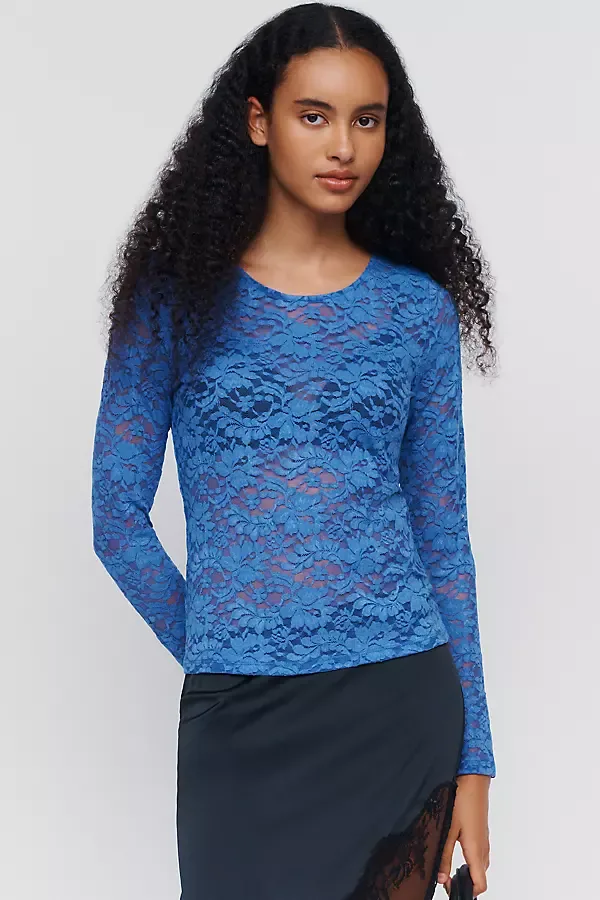 Long-Sleeve Lace Crew-Neck Top