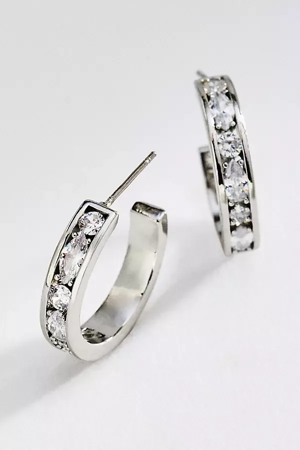 Mixed Stone Bezel Hoop Earrings