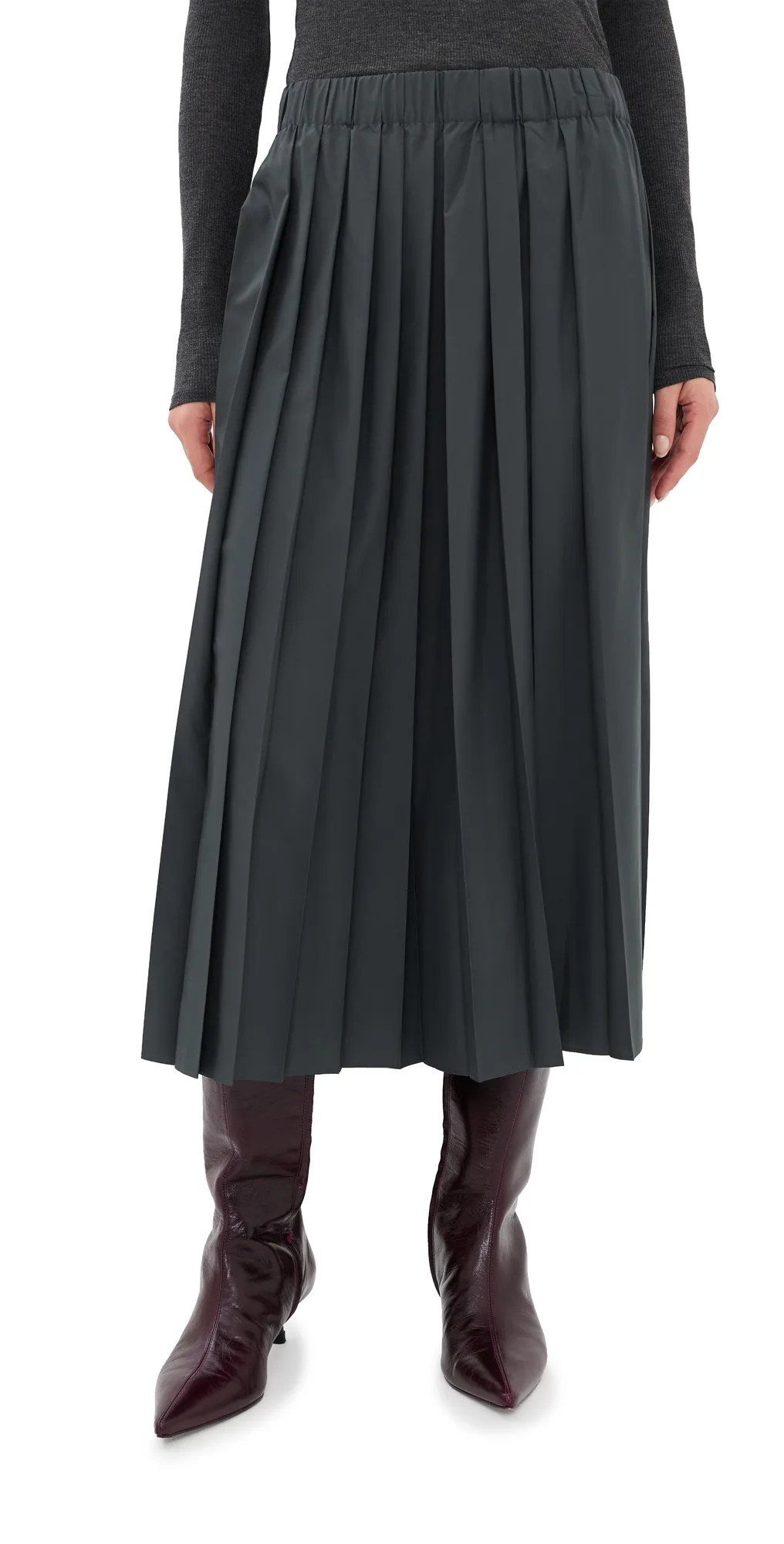 Nylon Pleated Midi Skirt by Tibi