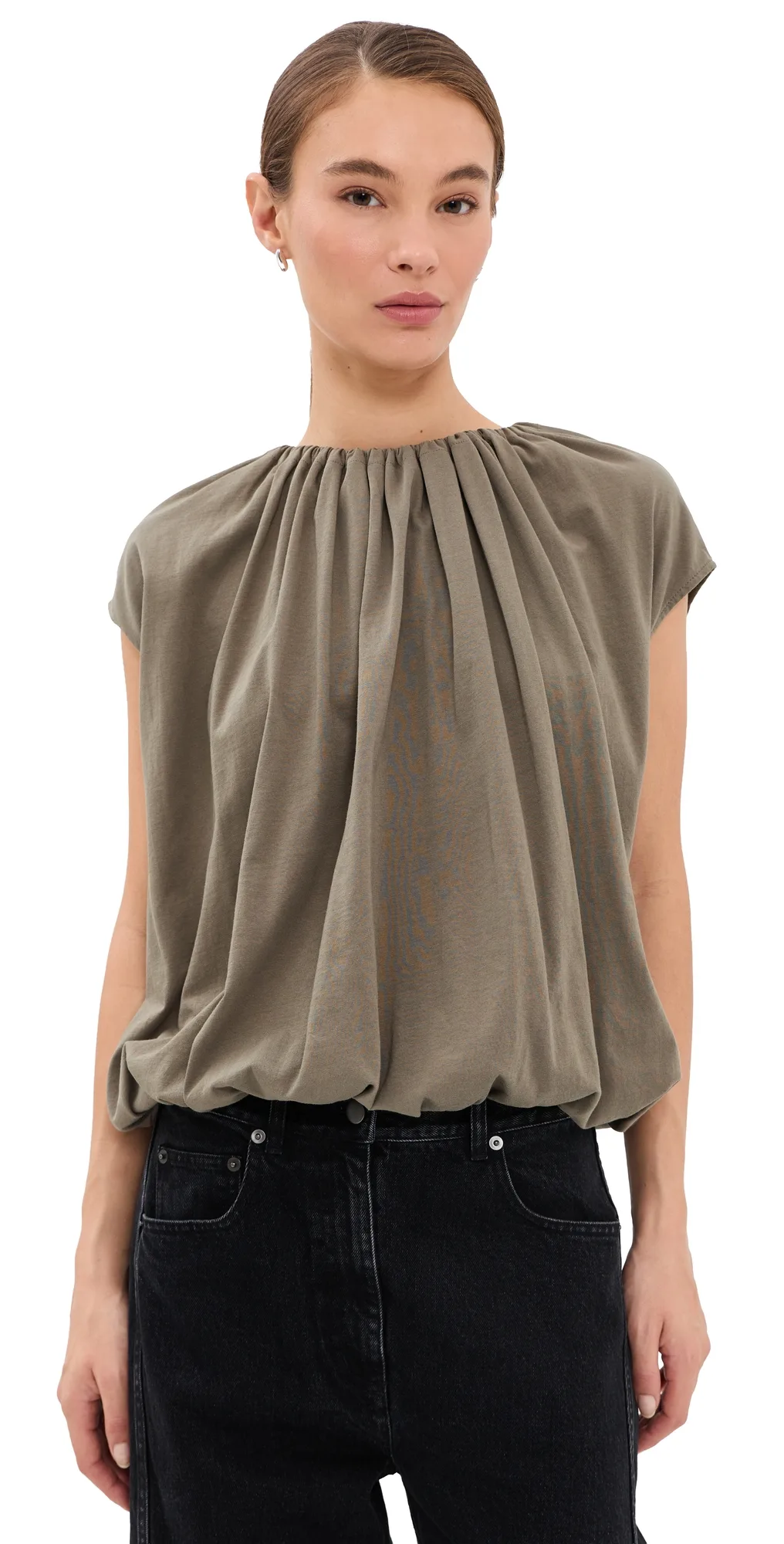 T-Shirt Program Shirred Neck Circular Top by Tibi