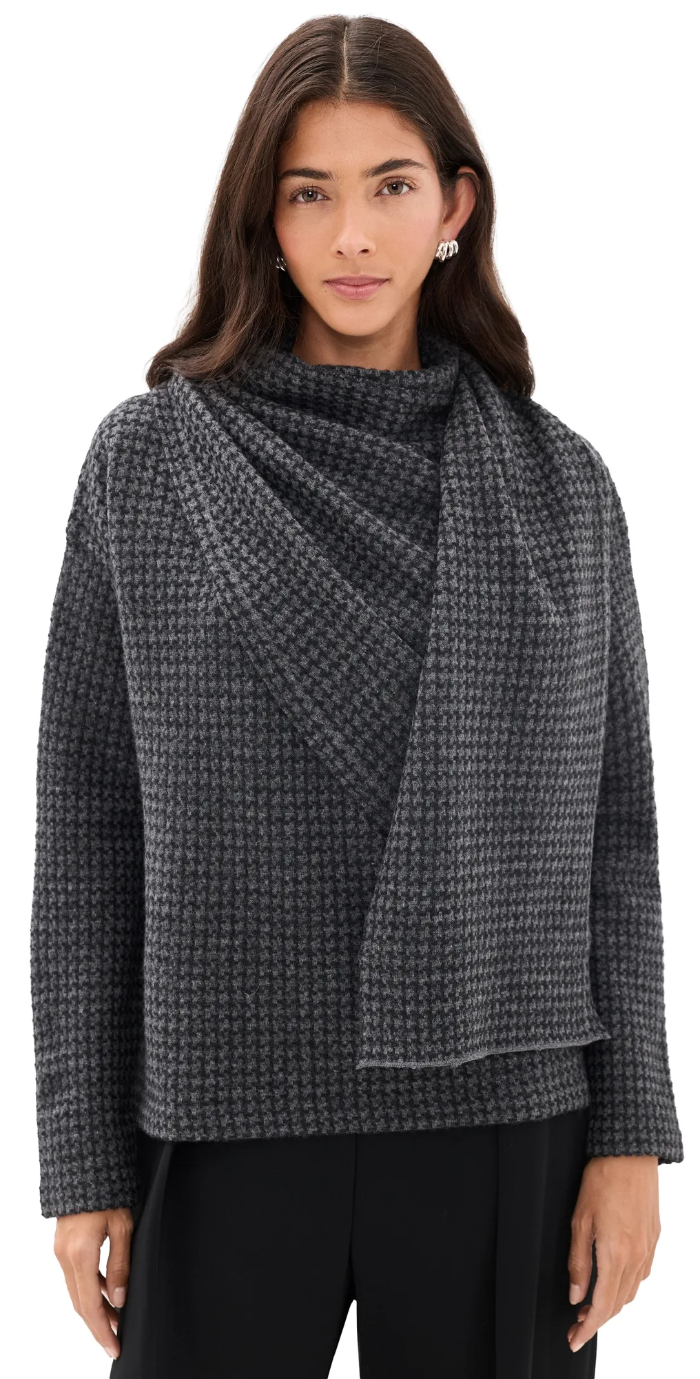 Draped Scarf Houndstooth Sweater by Vince