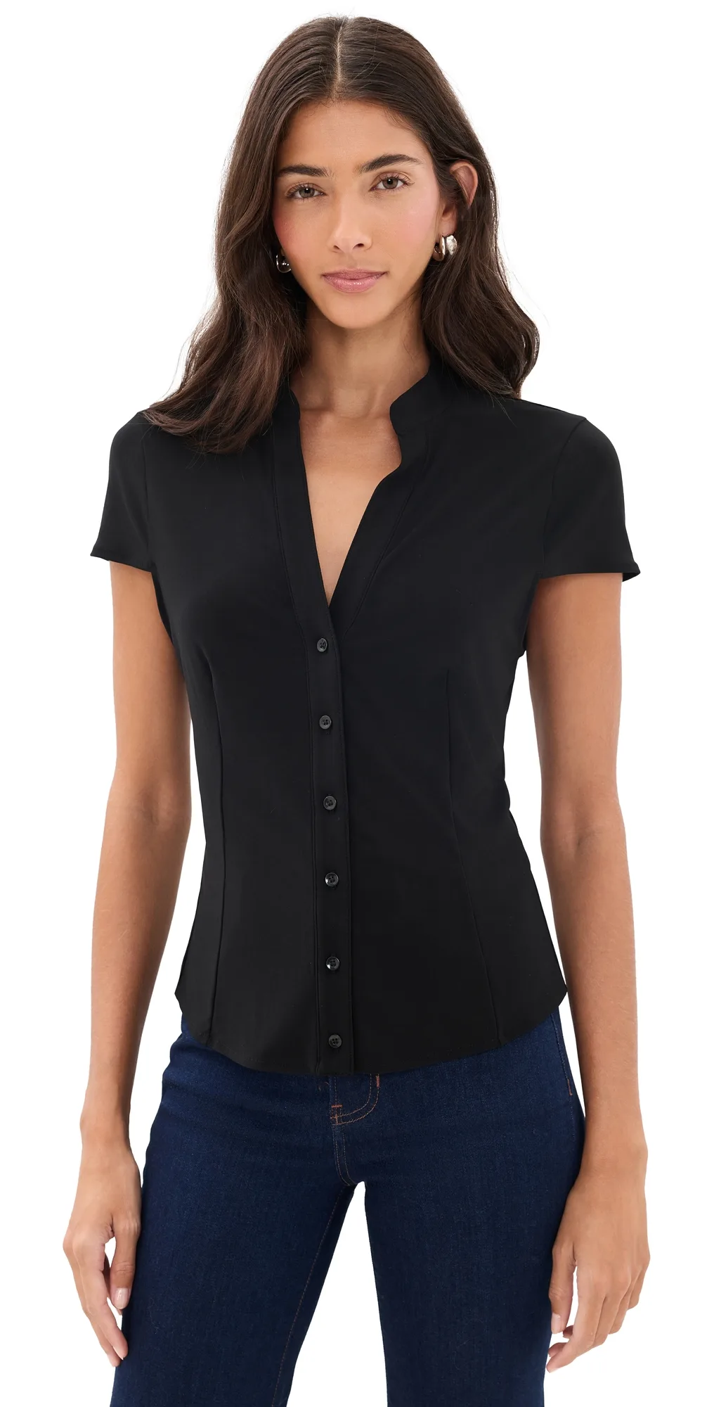 Freya Fitted Cap Sleeve Button Down Blouse by Alice + Olivia