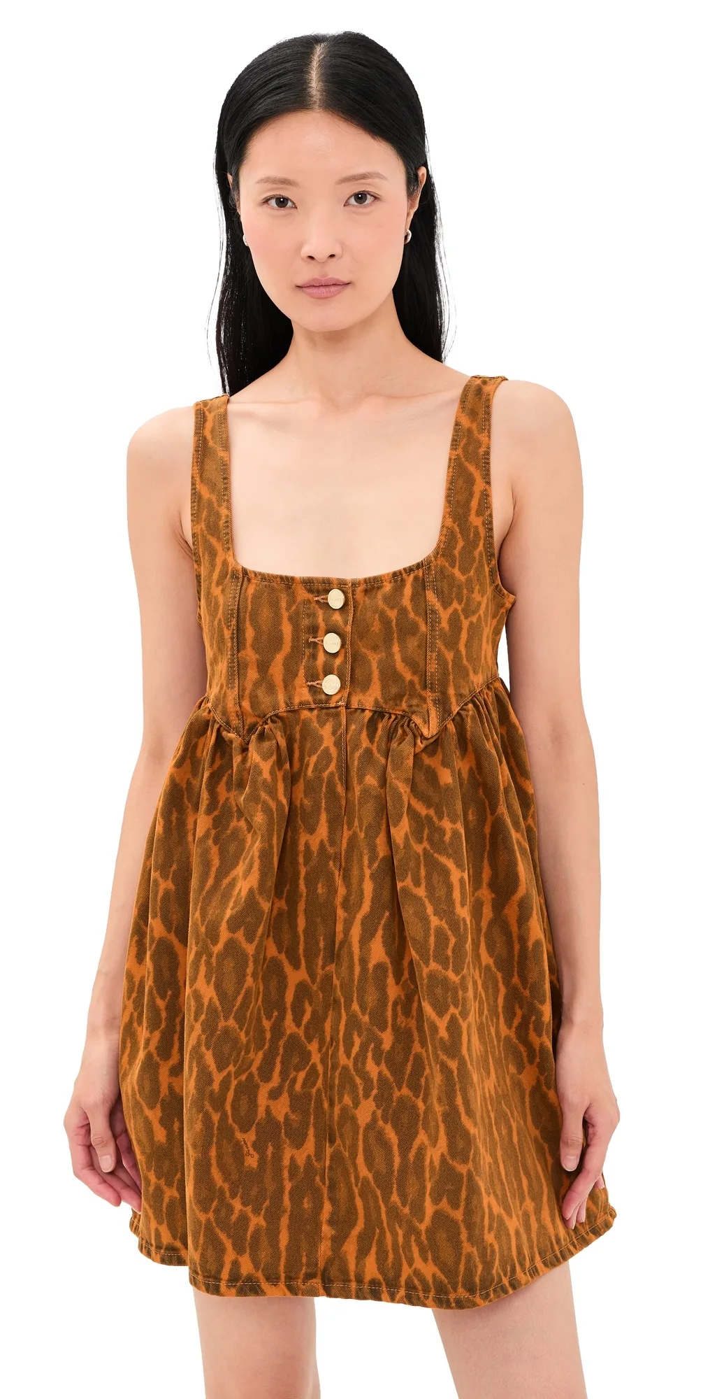 Print Denim Babydoll Mini Dress by GANNI