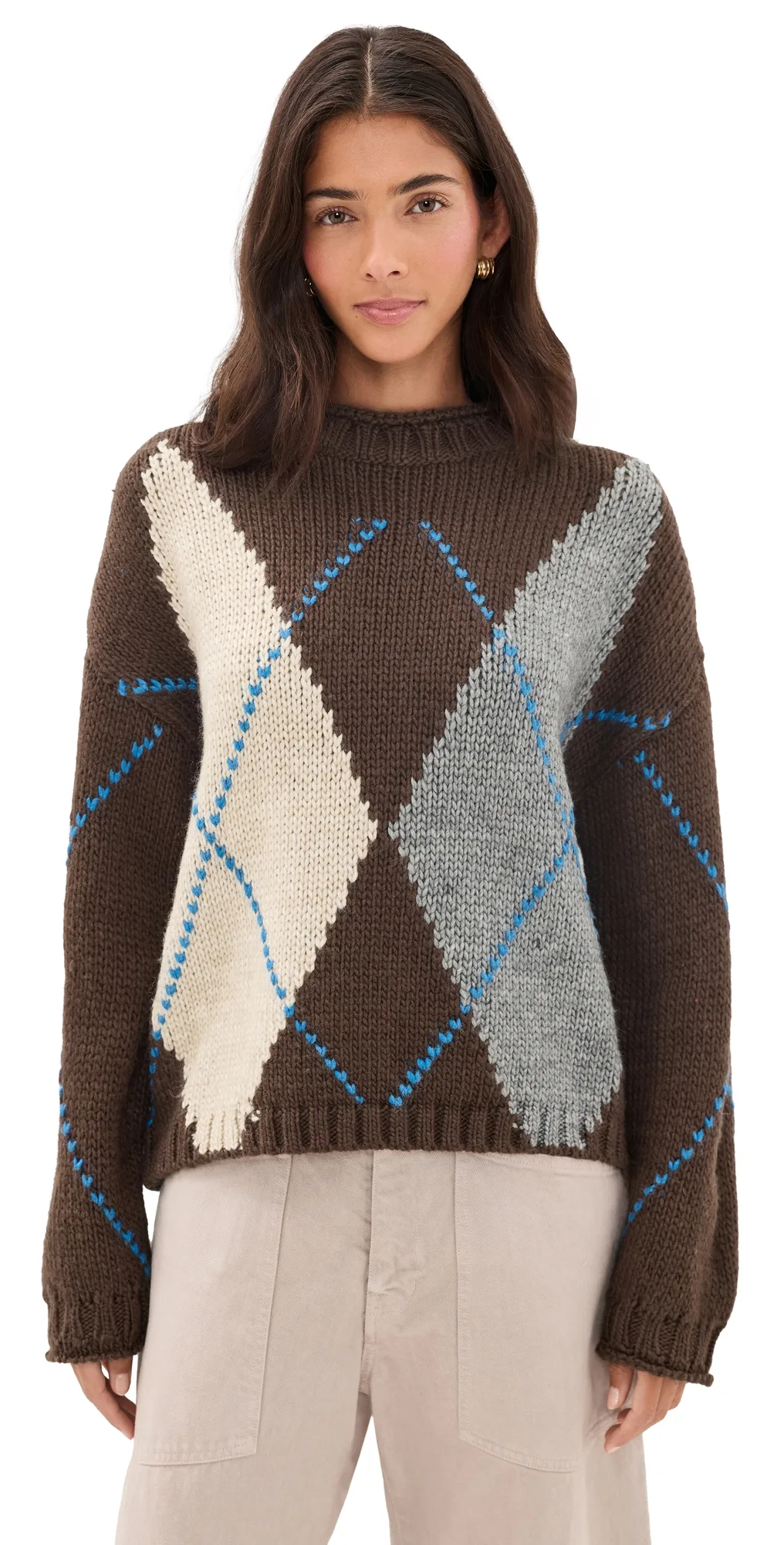 Argyle Roll Neck Sweater Top by Moon River