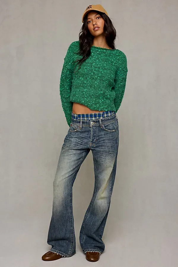 Spruce Textured Knit Boatneck Sweater by BDG