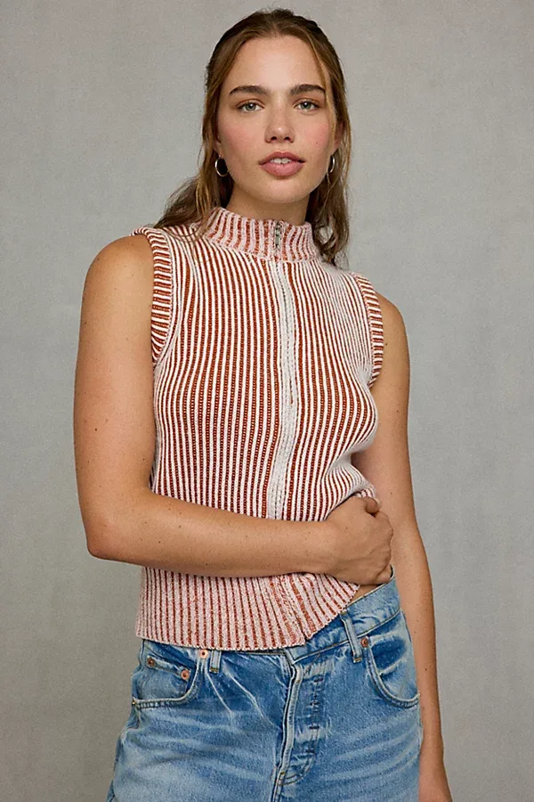 Chloe Zip-Front Mockneck Ribbed Sweater Vest by BDG