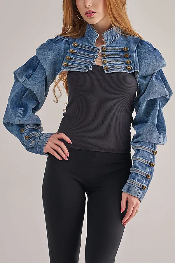 Azalea Wang Merryn Military Cropped Jacket - Denim by Azalea Wang
