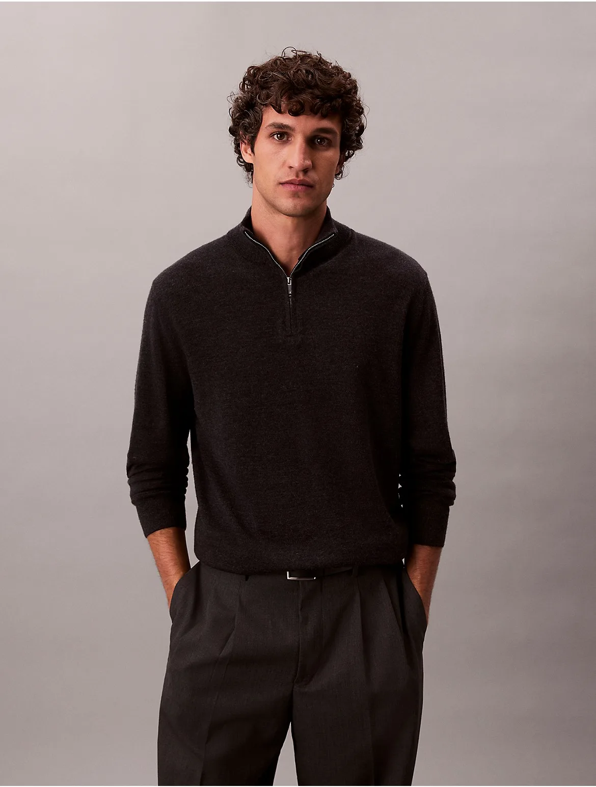 Merino Wool Quarter Zip Sweater by Calvin Klein