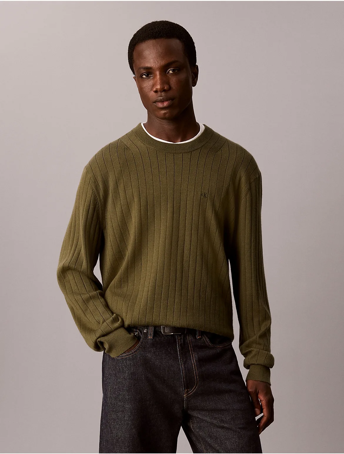 Textured Merino Wool Blend Sweater by Calvin Klein